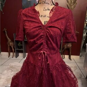 Tularosa Deep Red Lace Mini Dress